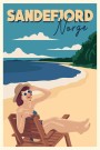 Sandefjord , dame i stol på stranden  thumbnail