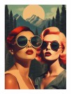 To retro damer , rødt og rosa hår, hvite og røde briller   thumbnail