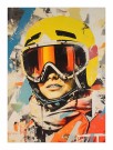 kvinne med slalomhjelm og skibriller, decollageaktig  thumbnail