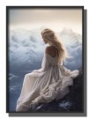 blond kvinne i hvite klær sitter på en fjellknaus og ser utover landskapet   thumbnail
