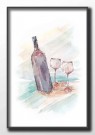 Vinflaske & glass i sanden , maleriprint, kyst , sommerplakater  thumbnail