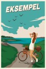 Dame ved sykkel på kyststien, personlig kystposter, velg din egen overskrift  thumbnail