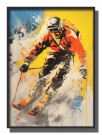 artsy decollage mann på ski , rød jakke og blå hjelm   thumbnail
