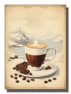 kaffekopp med kaffebønner foran sjø og fjellandskap  thumbnail