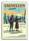 Sagvollen , retro skiplakat. Par på ski  thumbnail