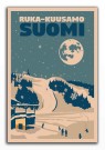 RUKA-KUUSAMO, SUOMI , THE SKI SLOPES , FULL MOON AND SNOW, RETRO POSTER  thumbnail