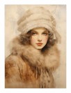 klassisk dame i jakke med pels og stor hvit lue   thumbnail