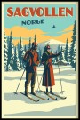 Sagvollen , retro skiplakat. Par på ski  thumbnail