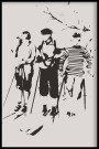 Mann og to damer på ski, tegnet poster thumbnail