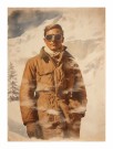  Retromann i ekspedisjonsjakke , briller , eldet papir  thumbnail
