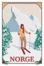 Norge , Dame i oransje genser på ski i skogen , oranse digitalramme med kongler og vinterelementer , Hyttekopp thumbnail