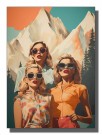 retro tre damer foran fjell , rød bukse og oransje bluse, dame h.  thumbnail