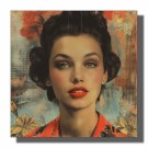 Kvadratisk , portrett av ung klassisk dame , foran blomsterinspirert bakgrunn   thumbnail