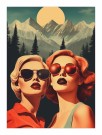 to damer ser opp på himmelen , retro , rosa hår og røde briller med refleksjon   thumbnail