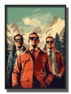 3 menn i retroklær foran fjellet , solbriller og oransje jakke  thumbnail