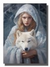 Dame med kappe og hette , hvit hund , dreamy   thumbnail