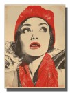Retro dame , svart.hvitt , med rød lue og skjerf, sorte halvtoner , ser opp til høyre  thumbnail