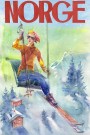 Dame i skiheis , oransj genser , med tekst , printkopi av maleri thumbnail