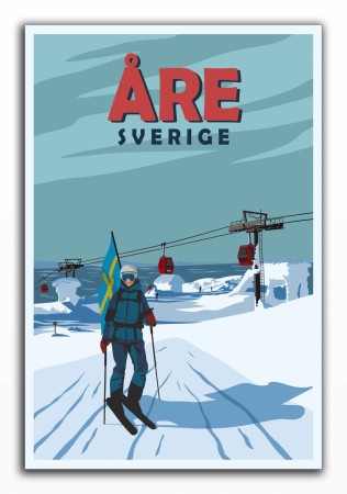 Åre, Sverige , skidåkare framför liften 